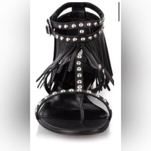 Saint Laurent black leather fringe sandals, size 36.5
